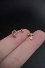 Kadın Gökkuşağı Figürlü Renkli Zirkon Taşlı Rook ve Kaş Çelik Piercing