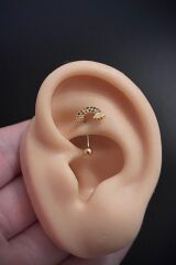 Kadın Gökkuşağı Figürlü Renkli Zirkon Taşlı Rook ve Kaş Çelik Piercing
