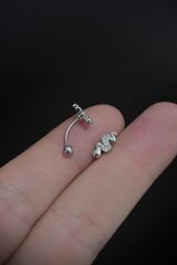 Kadın Yılan Figürlü Zirkon Taşlı Rook ve Kaş Çelik Piercing