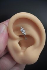 Kadın Yılan Figürlü Zirkon Taşlı Rook ve Kaş Çelik Piercing