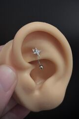 Kadın Kuzey Yıldızı Figürlü Zirkon Taşlı Rook ve Kaş Çelik Piercing