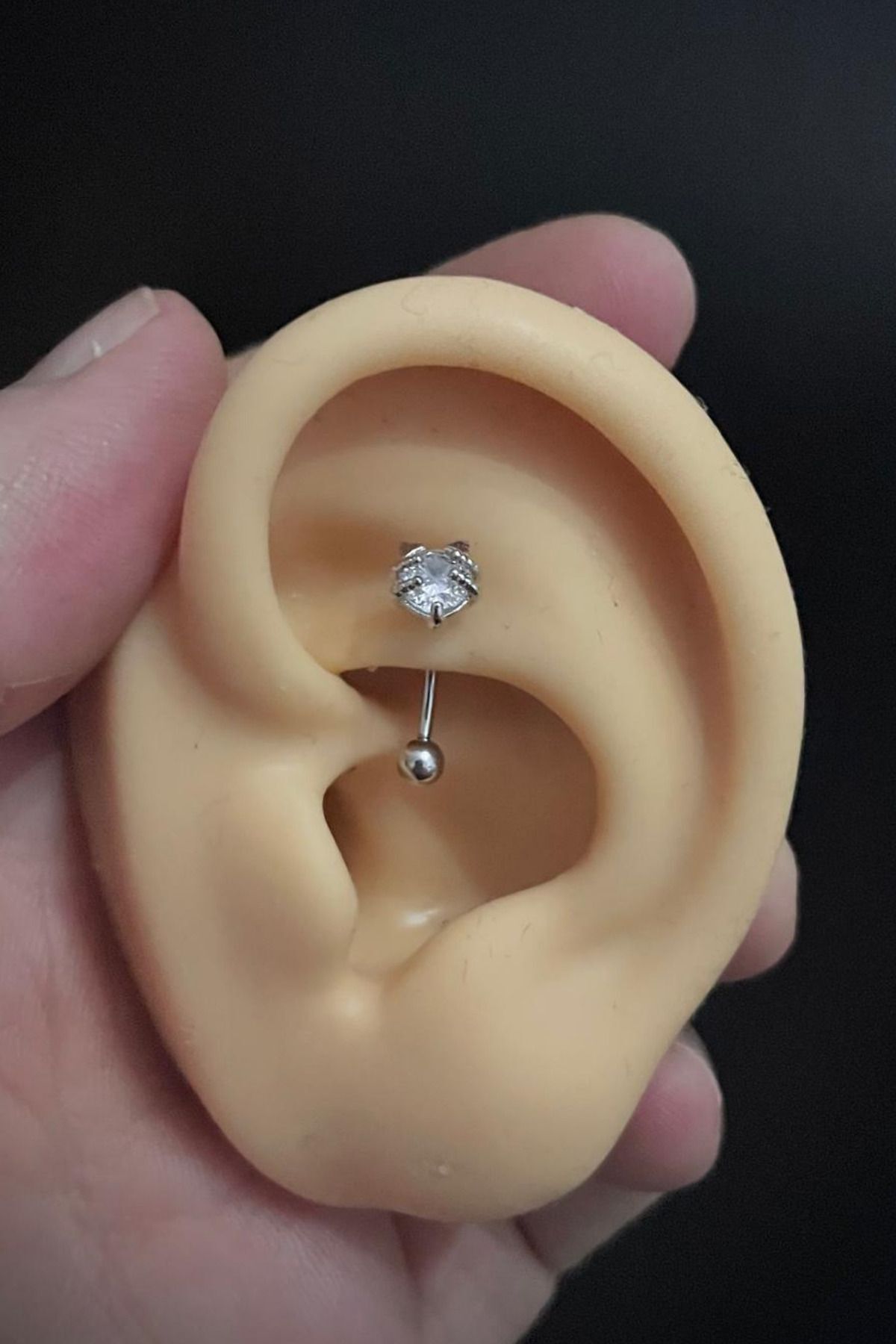Kadın Kedi Figürlü Zirkon Taşlı Rook ve Kaş Çelik Piercing