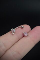 Kadın Kalp Figürlü Mor Zirkon Taşlı Rook ve Kaş Çelik Piercing