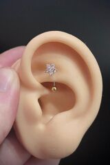 Kadın Çiçek Figürlü Mor Zirkon Taşlı Rook ve Kaş Çelik Piercing
