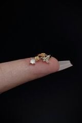 Kadın Kelebek Figürlü Sallantılı Zirkon Taşlı Tragus Helix Kıkırdak Halka Çelik Piercing