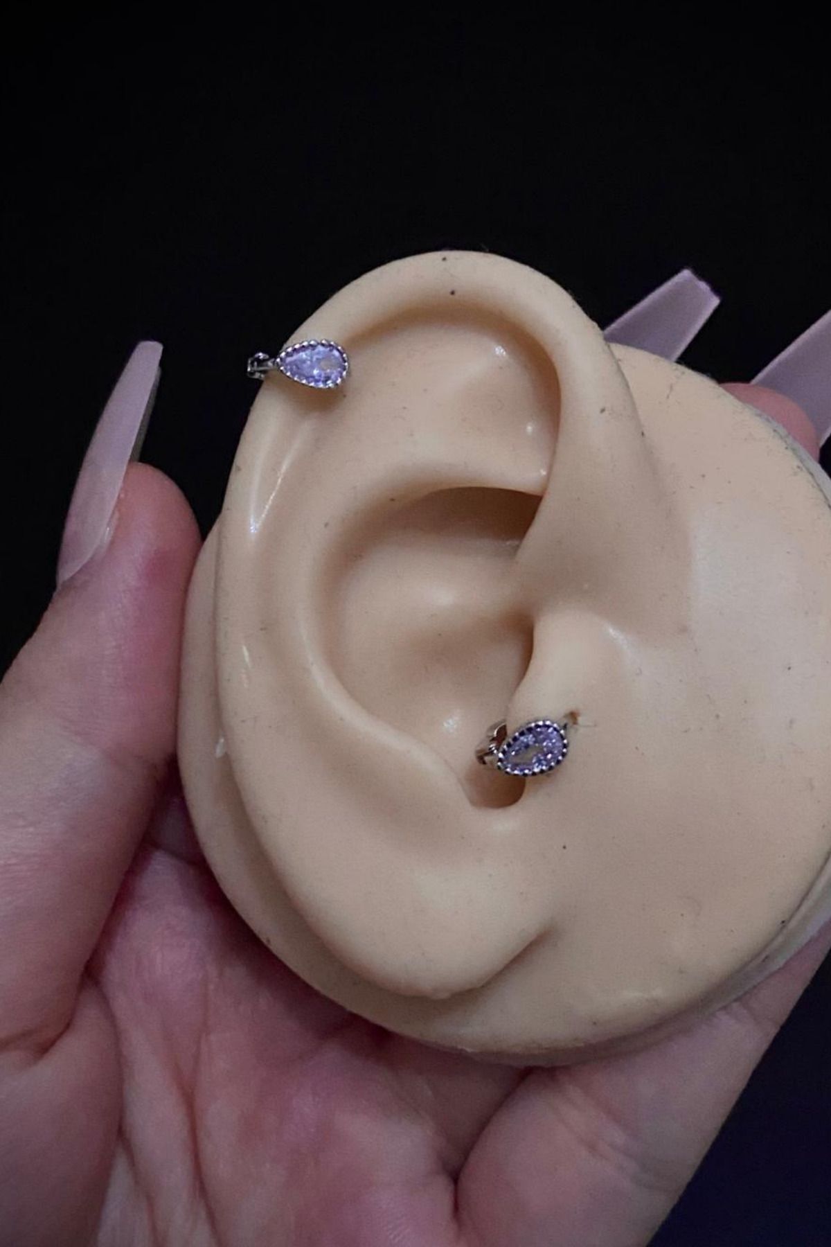 Kadın Mini Damla Zirkon Taşlı Tragus Helix Kıkırdak Halka Çelik Piercing