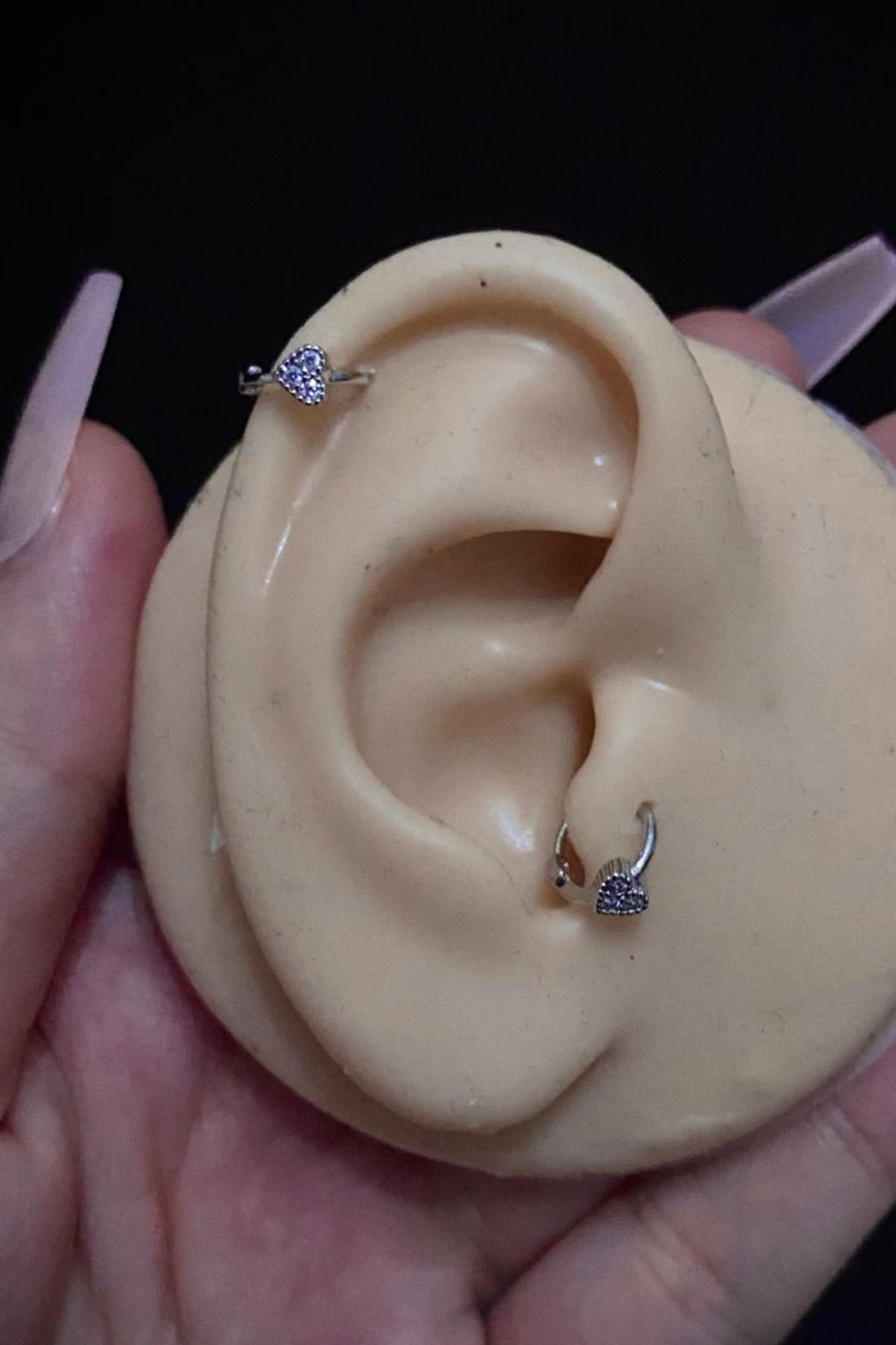 Kadın Mini Kalp Zirkon Taşlı Tragus Helix Kıkırdak Halka Çelik Piercing