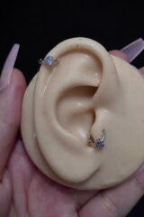 Kadın Mini Kalp Zirkon Taşlı Tragus Helix Kıkırdak Halka Çelik Piercing
