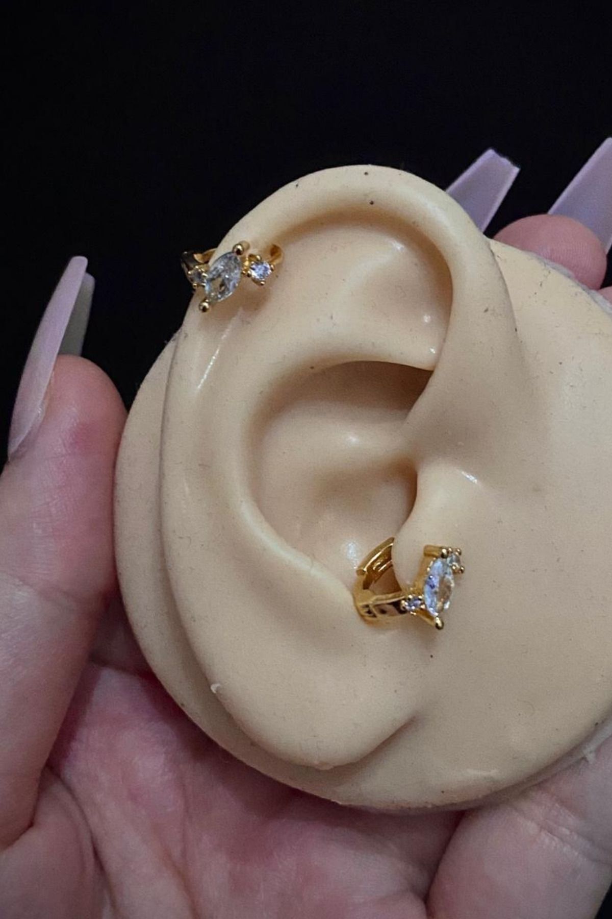 Kadın Gold Damla Zirkon Taşlı Tragus Helix Kıkırdak Halka Çelik Piercing