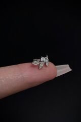 Kadın Yaprak Figürlü Zirkon Taşlı Tragus Helix Kıkırdak Halka Çelik Piercing