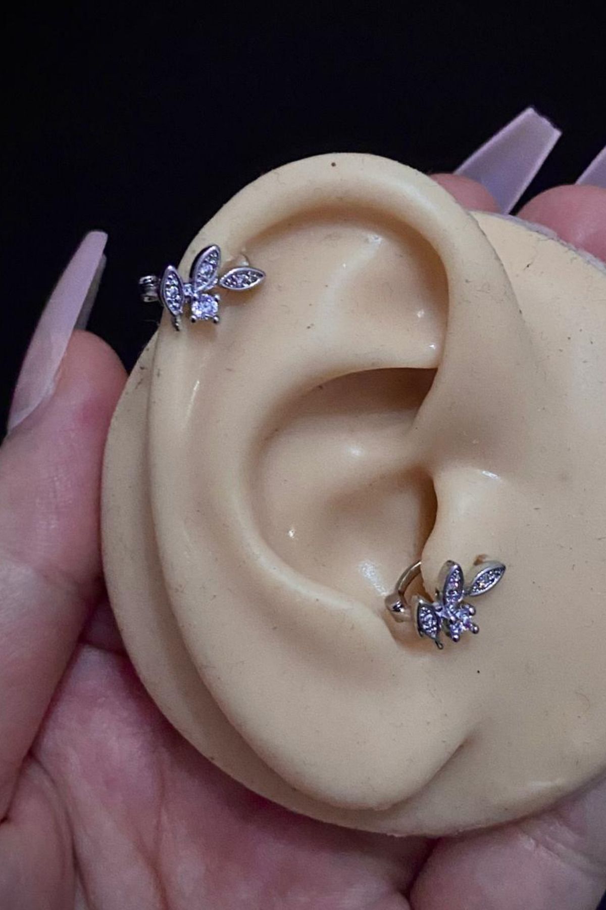 Kadın Yaprak Figürlü Zirkon Taşlı Tragus Helix Kıkırdak Halka Çelik Piercing
