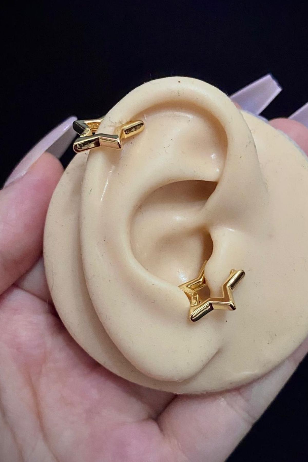 Kadın Yıldız Figürlü Tragus Helix Kıkırdak Halka Çelik Piercing