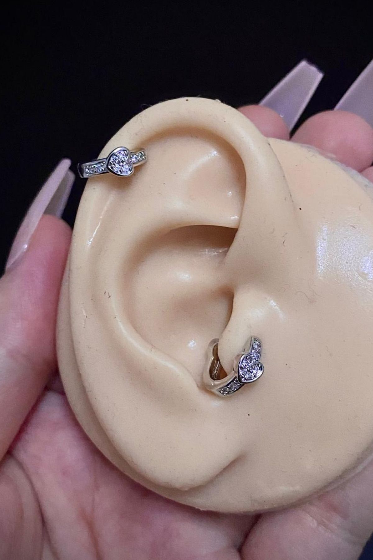 Kadın Çift Tarafı Kalp Figürlü Zirkon Taşlı Tragus Helix Halka Çelik Piercing