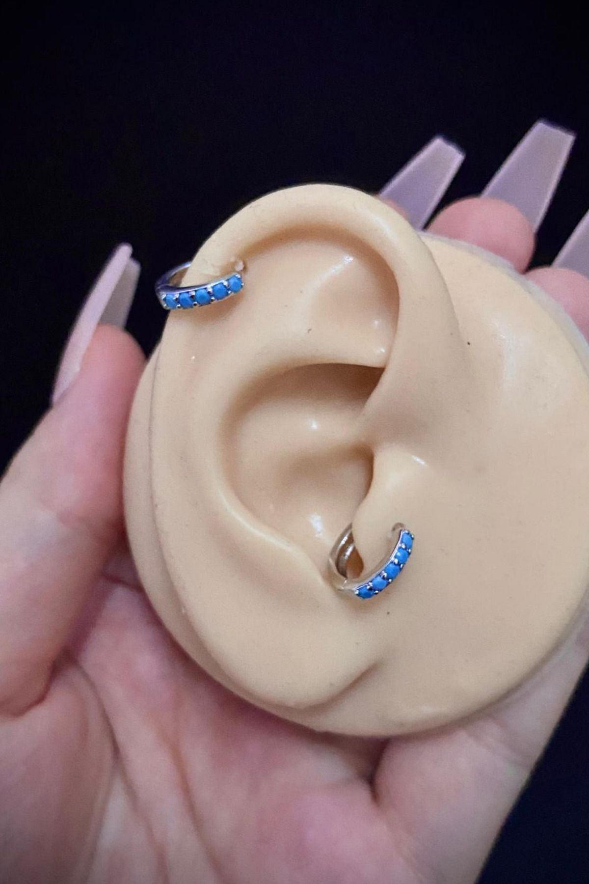 Kadın Turkuaz Taşlı Tragus Helix Kıkırdak Daith Çelik Piercing