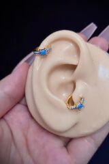 Kadın Gümüş Turkuaz Taşlı Tragus Helix Daith Kıkırdak Çelik Piercing
