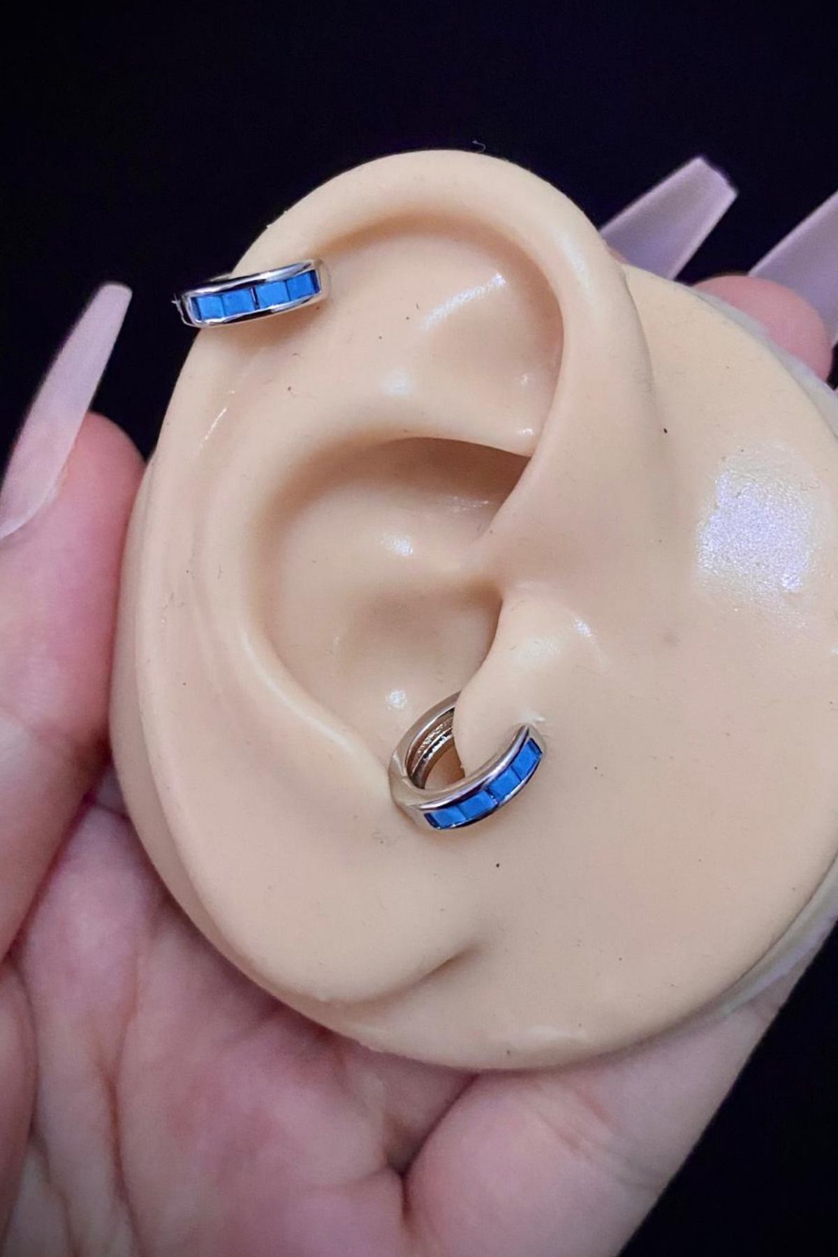 Kadın Turkuaz Taşlı Tragus Helix Kıkırdak Halka Çelik Piercing