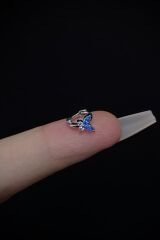 Kadın Gümüş Mavi Kelebek Taşlı Tragus Helix Halka Çelik Piercing