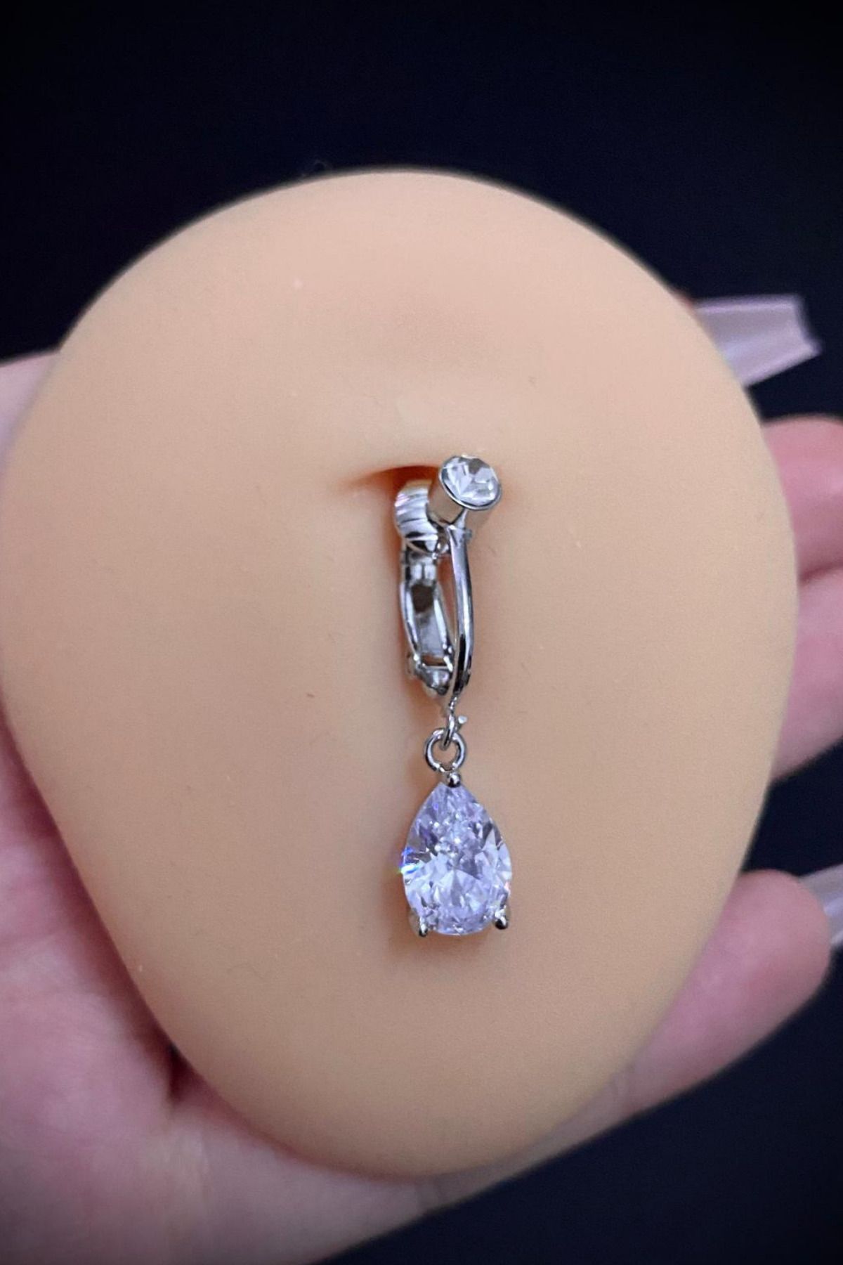 Kadın Damla Zirkon Taşlı Sıkıştırma Deliksiz Belly Göbek Piercing