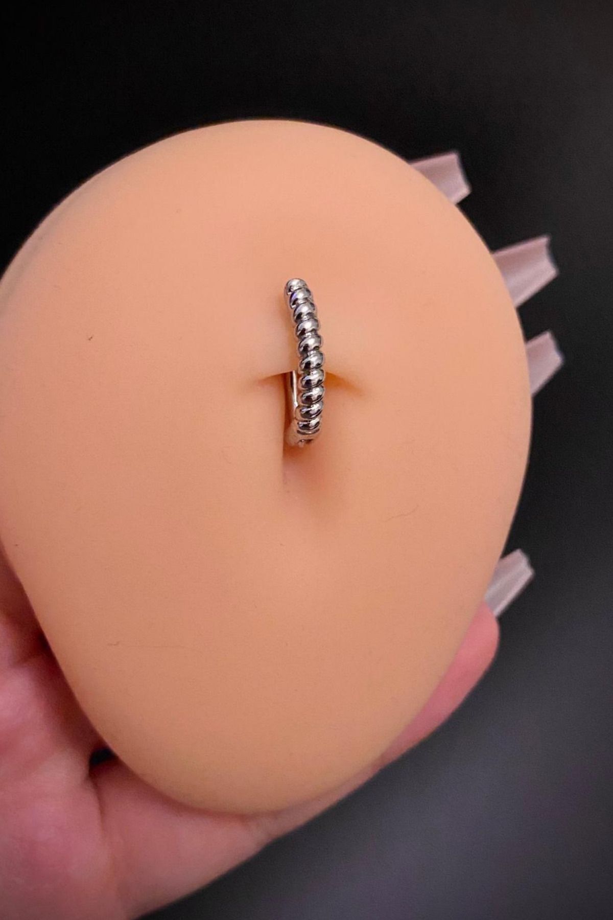 Kadın Gümüş Mineli Tasarım Model Çelik Göbek Piercing