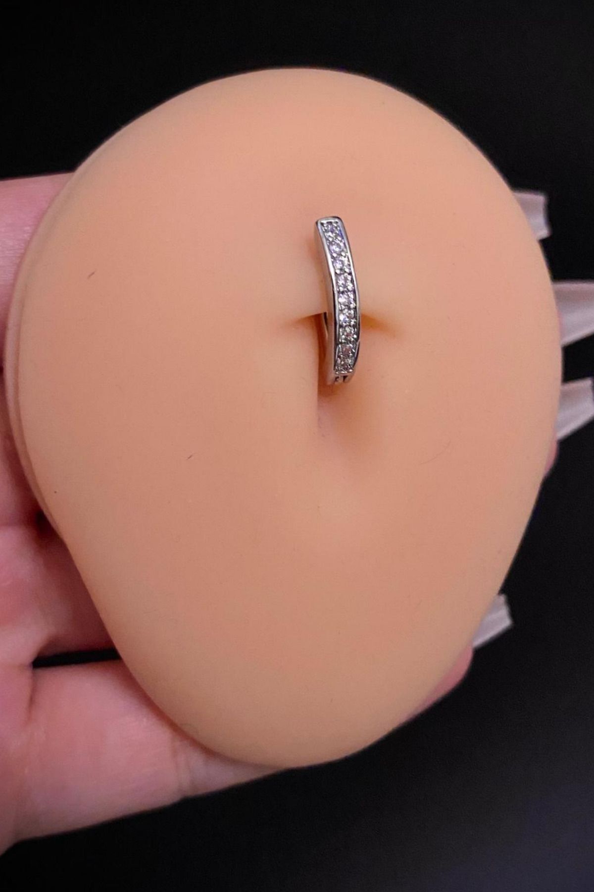 Kadın Gümüş Zirkon Taşlı Tasarım Cerrahi Çelik Göbek Piercing