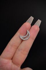 Kadın Gümüş Renk Üstten Ay Figürlü Cerrahi Çelik Göbek Piercing