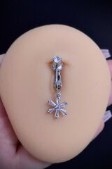 Kadın Gümüş Zirkon Taşlı Fake Sıkıştırma Deliksiz Belly Göbek Piercing