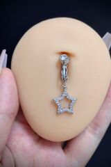 Kadın Yıldız Taşlı Fake Sıkıştırma Deliksiz Belly Göbek Piercing