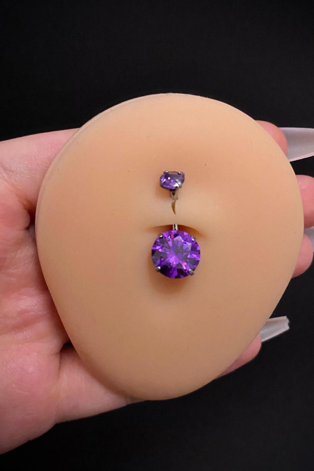 Kadın Gümüş Yuvarlak Zirkon Taşlı Belly Çelik Göbek Piercing