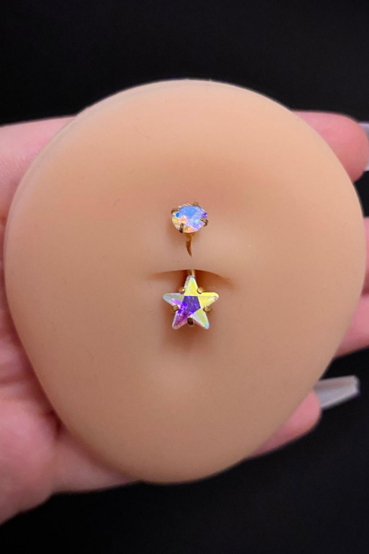 Kadın Gold Hologram Yıldız Zirkon Taşlı Belly Çelik Göbek Piercing
