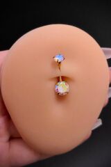 Kadın Gold Yuvarlak Zirkon Taşlı Belly Çelik Göbek Piercing