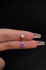 Kadın Gold Yuvarlak Zirkon Taşlı Belly Çelik Göbek Piercing