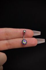 Kadın Gümüş Daire Zirkon Taşlı Belly Çelik Göbek Piercing