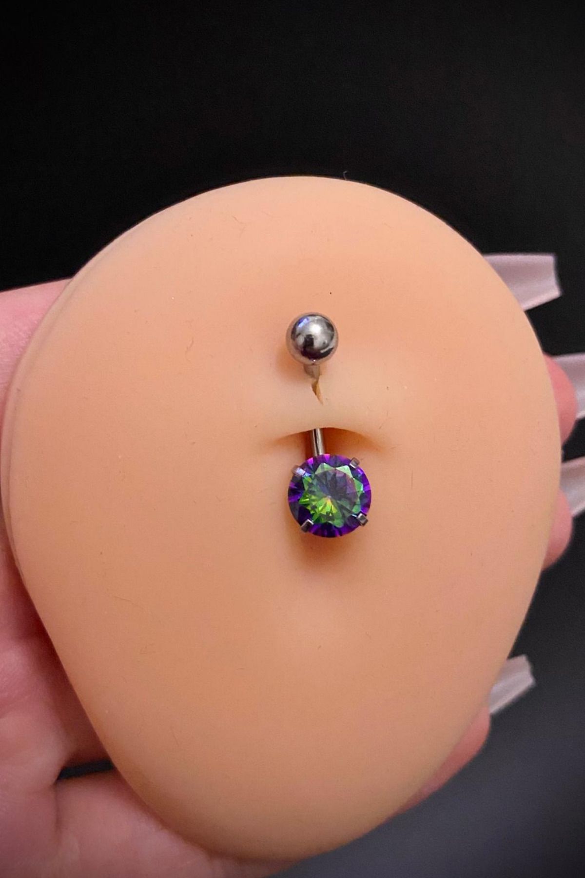 Kadın Gümüş Daire Zirkon Taşlı Belly Çelik Göbek Piercing