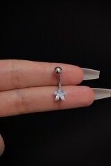 Kadın Gümüş Yıldız Zirkon Taşlı Belly Çelik Göbek Piercing