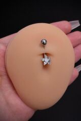 Kadın Gümüş Yıldız Zirkon Taşlı Belly Çelik Göbek Piercing
