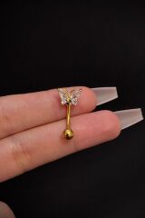 Kadın Gold Kelebek Zirkon Taşlı Belly Çelik Göbek Piercing