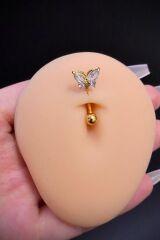 Kadın Gold Kelebek Zirkon Taşlı Belly Çelik Göbek Piercing