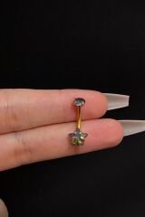 Kadın Gold Yıldız Hologram Zirkon Taşlı Belly Çelik Göbek Piercing