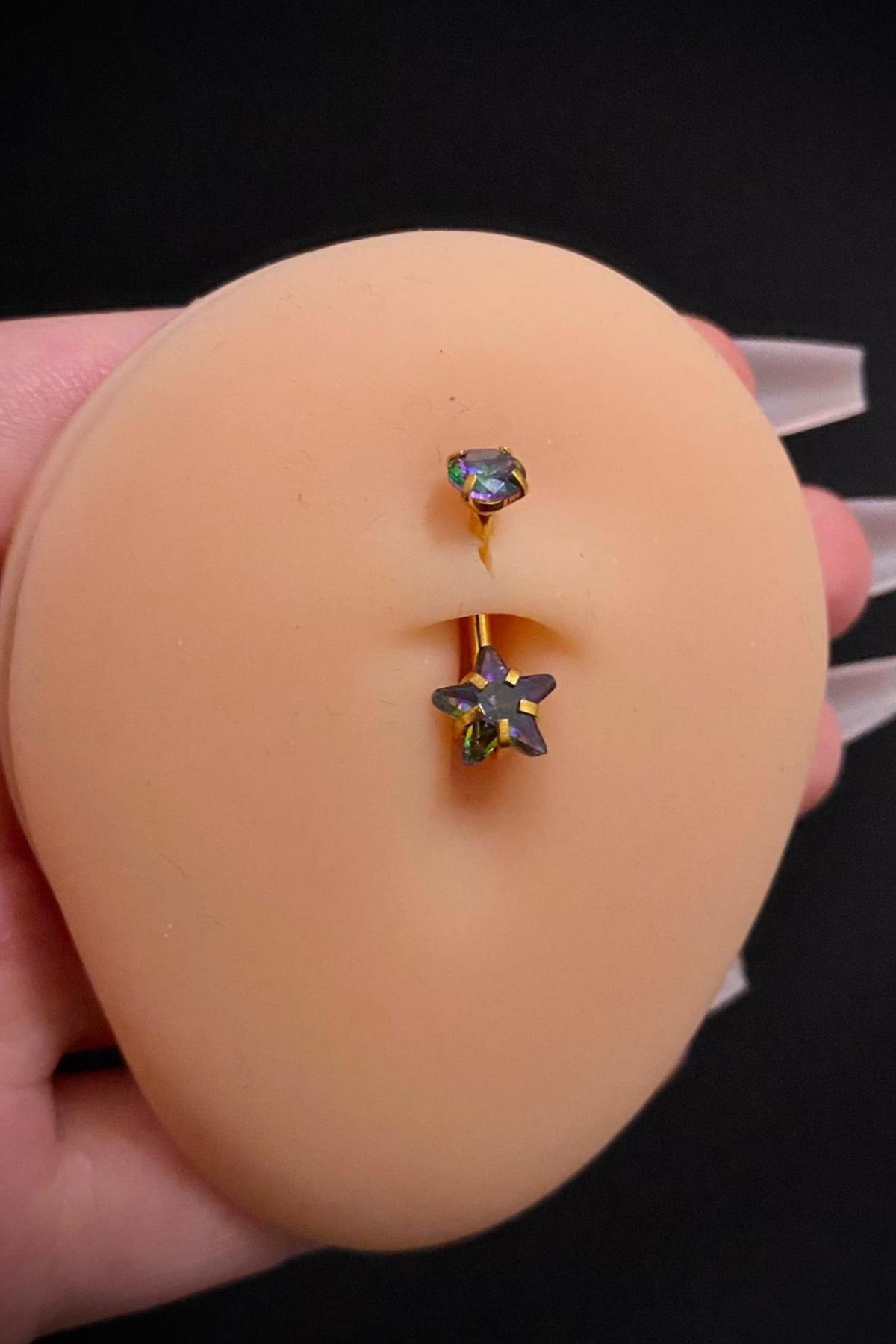 Kadın Gold Yıldız Hologram Zirkon Taşlı Belly Çelik Göbek Piercing