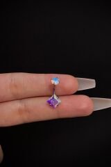 Kadın Gümüş Hologram Kare Zirkon Taşlı Belly Çelik Göbek Piercing