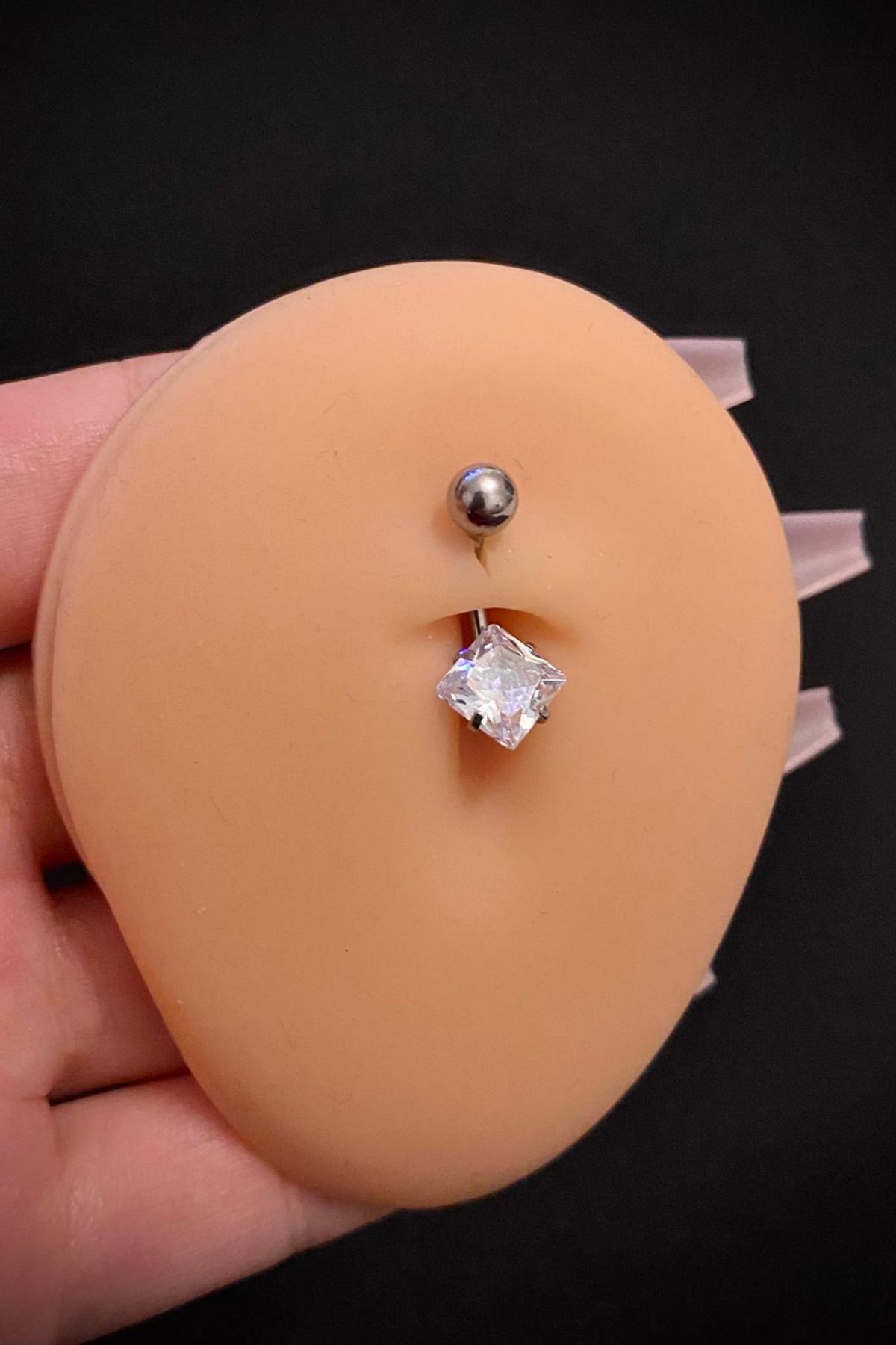 Kadın Gümüş Kare Zirkon Taşlı Belly Çelik Göbek Piercing