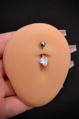 Kadın Gümüş Kare Zirkon Taşlı Belly Çelik Göbek Piercing