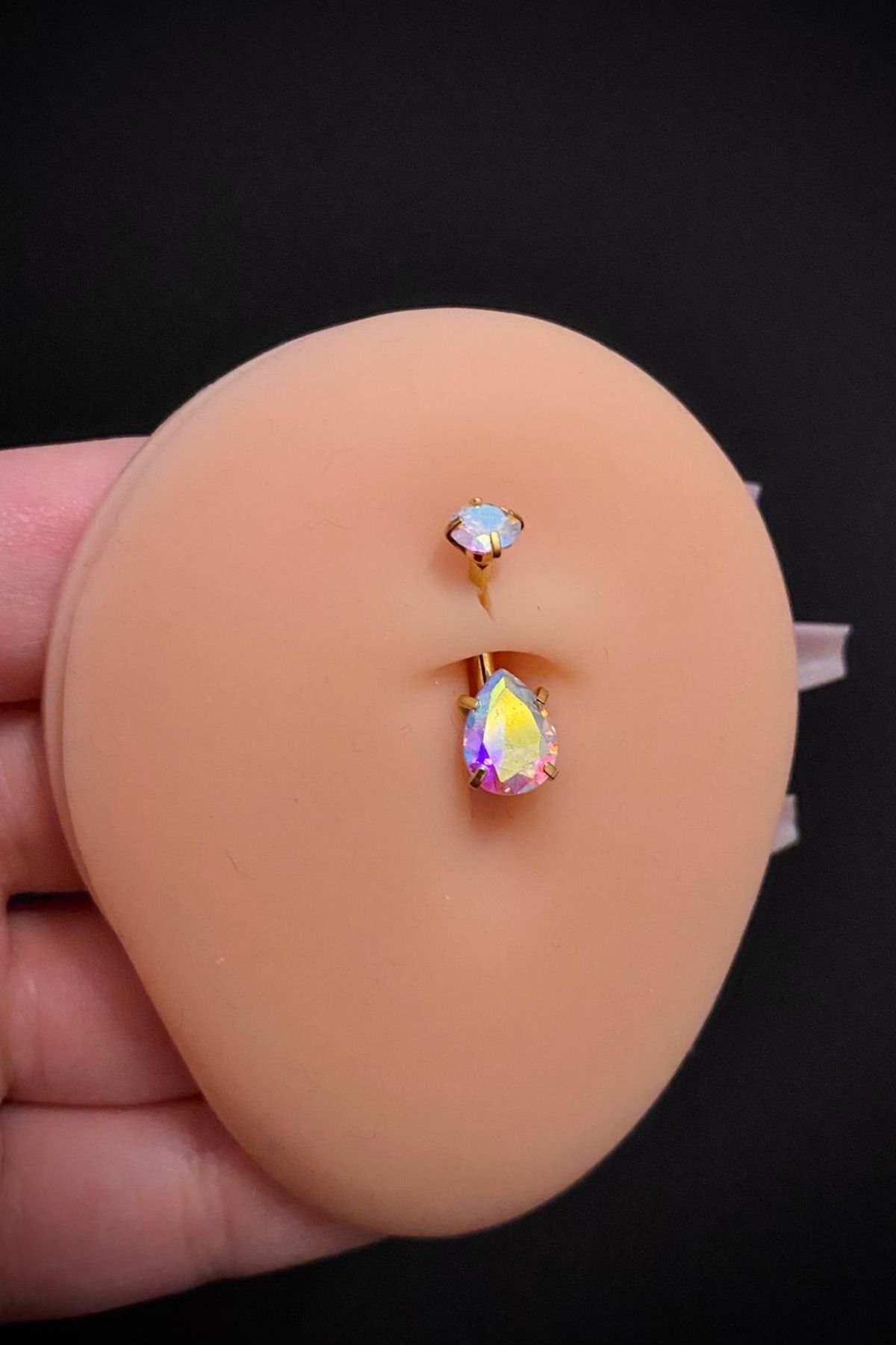 Kadın Gold Damla Zirkon Taşlı Belly Çelik Göbek Piercing