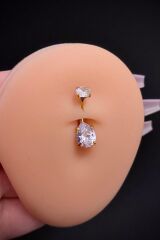 Kadın Gold Damla Zirkon Taşlı Belly Cerrahi Çelik Göbek Piercing