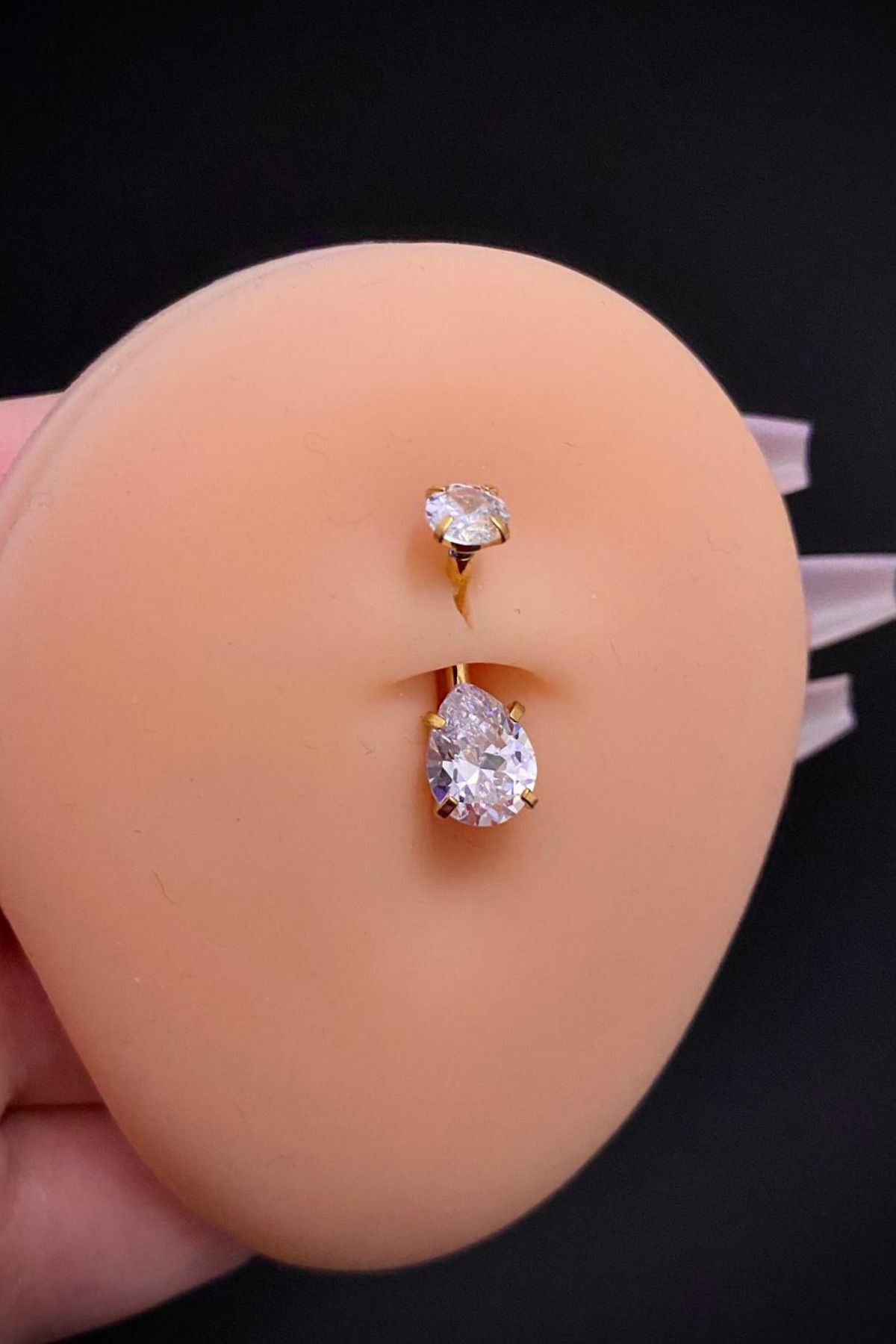 Kadın Gold Damla Zirkon Taşlı Belly Cerrahi Çelik Göbek Piercing