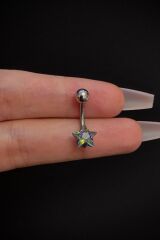 Kadın Gümüş Gökkuşağı Yıldız Taşlı Belly Cerrahi Çelik Göbek Piercing