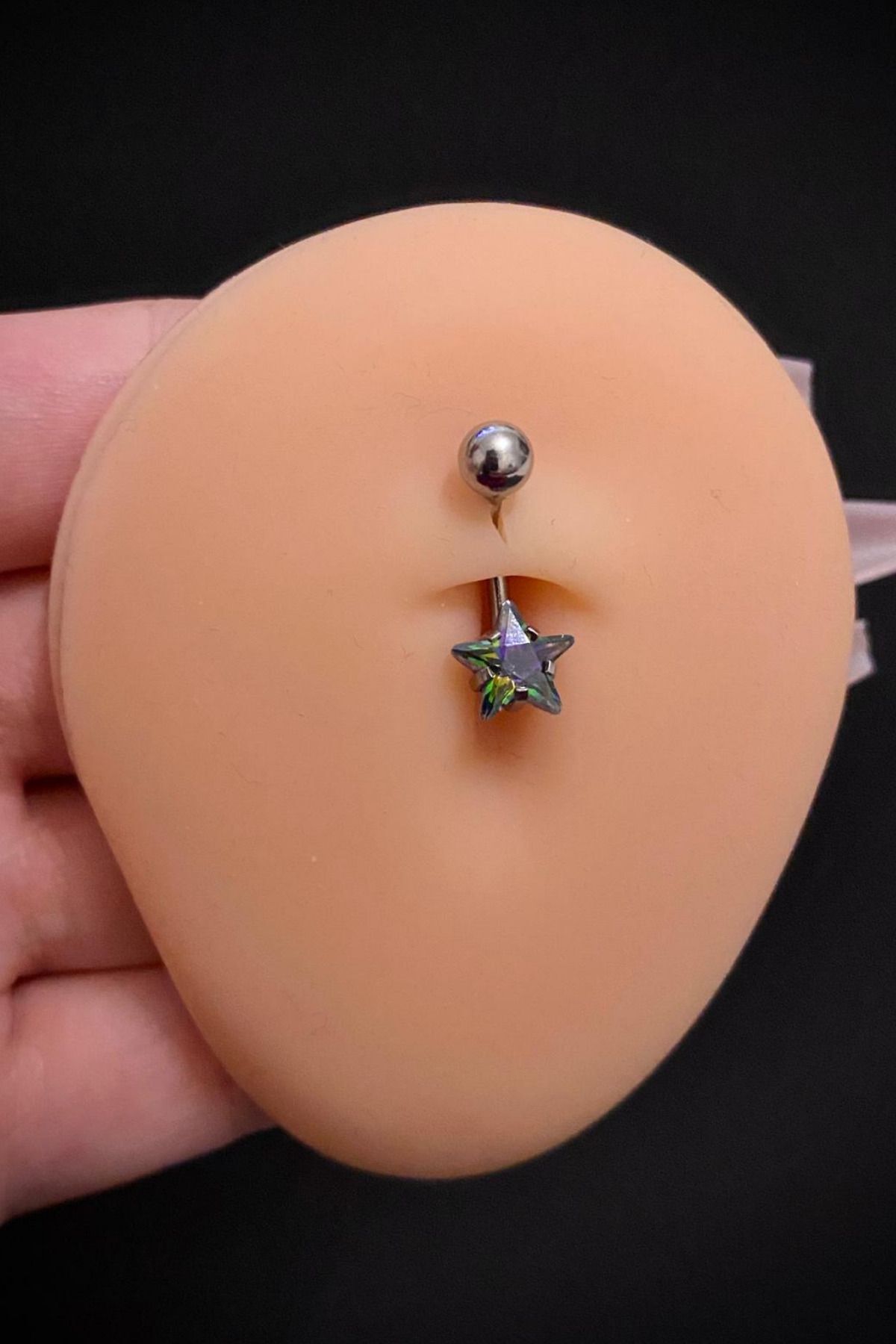 Kadın Gümüş Gökkuşağı Yıldız Taşlı Belly Cerrahi Çelik Göbek Piercing