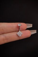 Kadın Gümüş Kare Zirkon Taşlı Belly Cerrahi Çelik Göbek Piercing