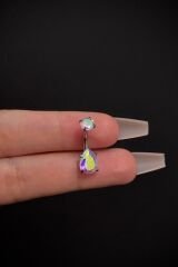 Kadın Gümüş Hologram Damla Taşlı Belly Cerrahi Çelik Göbek Piercing