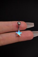 Kadın Gümüş Hologram Yıldız Taşlı Belly Cerrahi Çelik Göbek Piercing